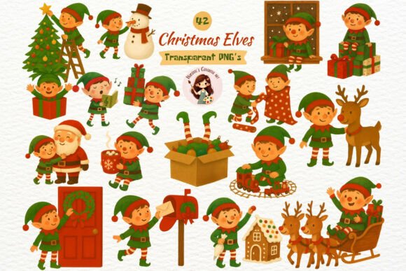 Download Watercolor Christmas Elves Clipart PNG - Elves Collection