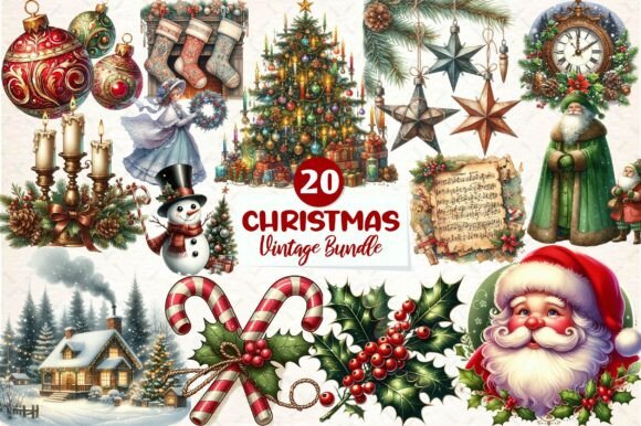 Download Vintage Christmas Bundle PNG Sublimation - Vintage christmas bundle Collection